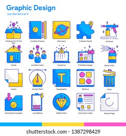 Graphic Design Icon Set. Line and Flat Color style. Vector EPS 10