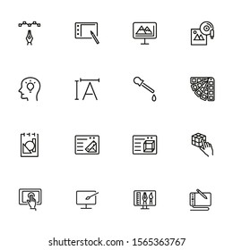 Graphic design icon set. Line icons collection on white background. Device, drawing, interface. Creativity concept. Can be used for topics like occupation, freelancing, visual art