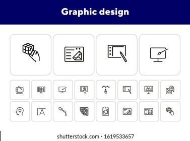 Graphic design icon set. Line icons collection on white background. Device, drawing, interface. Creativity concept. Can be used for topics like occupation, freelancing, visual art