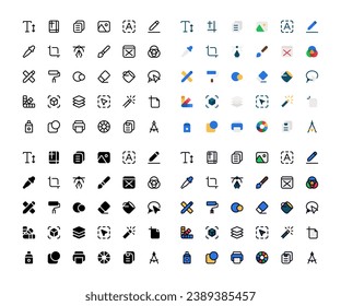 Graphic design icon set, Set of design tool, color picker, compass, copy, crop, eraser, image and more