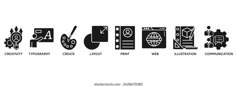 Graphic design icon set vector illustration concept relate to creativity, typography, create, layout, print, web, illustration and communication