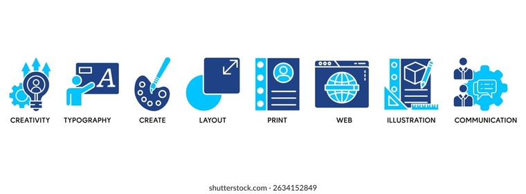 Graphic design icon set vector illustration concept relate to creativity, typography, create, layout, print, web, illustration and communication