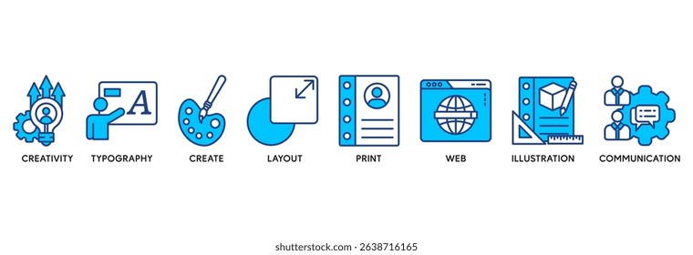 Graphic design icon set vector illustration concept relate to creativity, typography, create, layout, print, web, illustration and communication