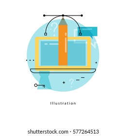Graphic design icon. Sketching, drawing, product design flat line business vector illustration banner for mobile and web graphics