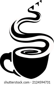 Graphic design icon of a steaming cup of coffee