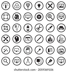 Graphic Design Icons. Black Flat Design In Circle. Vector Illustration.