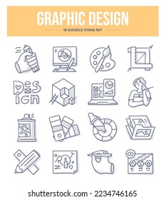 Graphic design icons. Collection of doodle icons. Art, drawing, creative thinking and imagination concepts. 