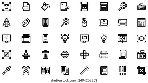 Grafikdesign Icons Kollektion ist eine Vektorillustration mit editierbarem Strich, die Vielseitigkeit und Anpassung bietet. Perfekt für verschiedene Design-Anforderungen, enthält es hochwertige Grafik.