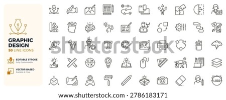 Graphic design icons. Creative process, branding, illustration and visual identity thin line icon set. Editable vector stroke