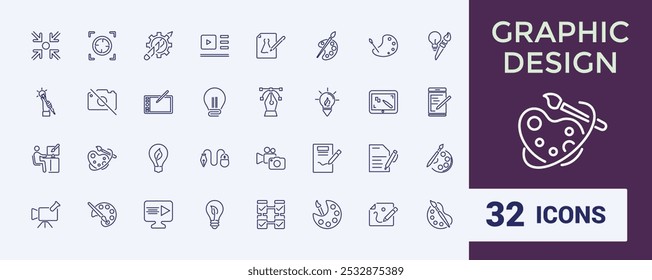Graphic Design icons set. Art and design vector illustration in modern thin line style of computer graphics related icons. Tools, and more.