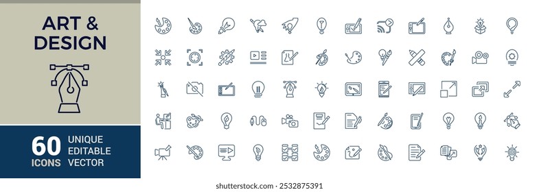 Graphic Design icons set. Art and design vector illustration in modern thin line style of computer graphics related icons. Tools, and more.