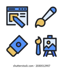 Graphic design icons set (Filled Line) = web design, paint roller, eraser, drawing. Perfect for website mobile app, app icons, presentation, illustration and any other projects.