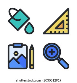 Graphic design icons set (Filled Line) = paint bucket, ruler, clipboard, zoom in. Perfect for website mobile app, app icons, presentation, illustration and any other projects.