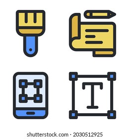 Iconos de diseño gráfico establecidos (Línea rellenada) = pincel de pintura, estrategia, smartphone, texto. Perfecto para aplicaciones móviles de sitios web, iconos de aplicaciones, presentación, ilustración y cualquier otro proyecto.