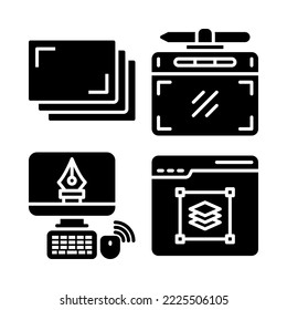 Graphic Design Icons Set = layers, pen tablet, designer, web design. Perfect for website mobile app, app icons, presentation, illustration and any other projects