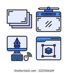 Graphic Design Icons Set = layers, pen tablet, designer, web design. Perfect for website mobile app, app icons, presentation, illustration and any other projects