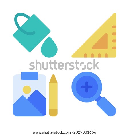 Graphic design icons set paint bucket, ruler, clipboard, zoom in. Perfect for website mobile app, app icons, presentation, illustration and any other projects.