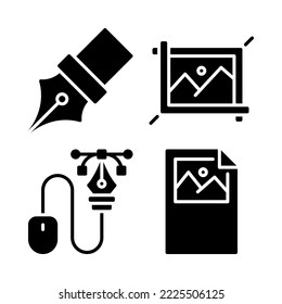 Graphic Design Icons Set = pen tool, image crop, mouse, image document. Perfect for website mobile app, app icons, presentation, illustration and any other projects