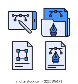 Graphic Design Icons Set = tablet pen tool, folder, vector file, document. Perfect for website mobile app, app icons, presentation, illustration and any other projects