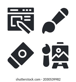 Graphic design icons set = web design, paint roller, eraser, drawing. Perfect for website mobile app, app icons, presentation, illustration and any other projects.