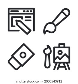 Grafikdesign-Icons Set = Web-Design, Farbwalze, Radierung, Zeichnung. Perfekt für mobile App-Anwendungen, App-Icons, Präsentationen, Illustrationen und andere Projekte.