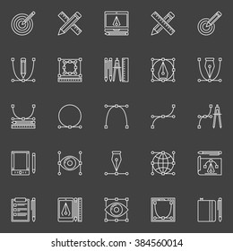 Graphic design icons - vector set of creative process symbols or design signs in thin line style
