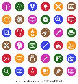 Graphic Design Icons. White Flat Collection In Circle. Vector Illustration.
