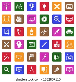 Graphic Design Icons. White Flat Collection In Square. Vector Illustration.
