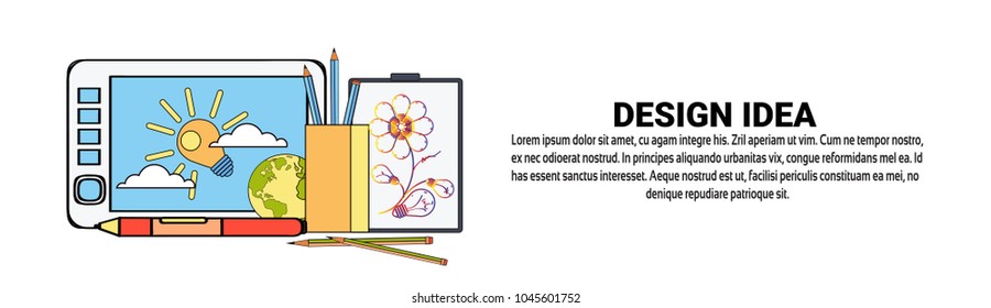 Graphic Design Idea Development Concept Horizontal Banner With Copy Space Vector Illustration