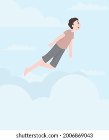 graphic design illustration about a child who is imagining flying into the sky, it can also be interpreted as an effort to "achieve a dream"