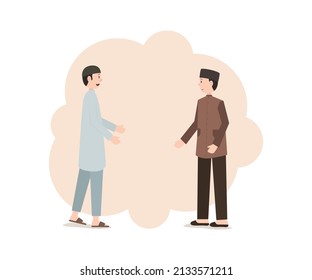 Graphic design illustration about two men who will shake hands on the day of Fara Eid