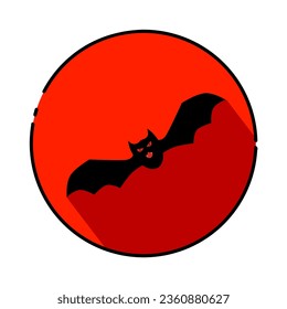 graphic design illustration of a black bat with a red background. happy halloween