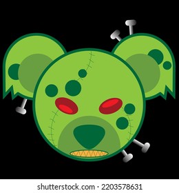 ilustración de diseño gráfico de una linda cabeza zombie koala. puede usarse para productos o para contenido en Halloween.