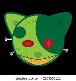 ilustración de diseño gráfico de una linda cabeza de gato zombie. puede usarse para productos o para contenido en Halloween.