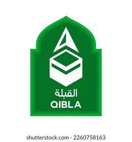 graphic design illustration of the green Qibla direction icon, to inform Muslim worshipers when praying in public places, can be installed in mosques, prayer rooms
