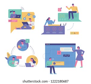 Graphic design illustration of people who communicate on the Internet. Graphic design illustration of people who communicate on the Internet.