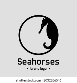 Graphic design illustration of a simple and elegant seahorse head logo template in a circle in black color. Suitable for company logos, animals and captivity. animal logo