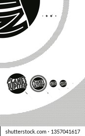 graphic design illustration of the solar system in black and white