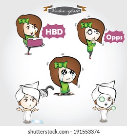 graphic design illustration vector of cute girl woman short hair character emotion set
