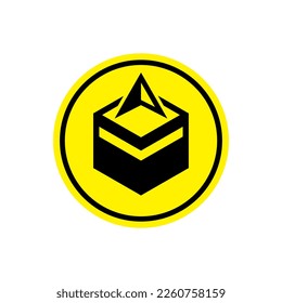 graphic design illustration of the yellow Qibla direction icon, to inform Muslim worshipers when praying in public places, can be installed in mosques, prayer rooms