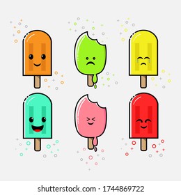 ilustraciones de diseño gráfico sobre personajes de helados con expresiones