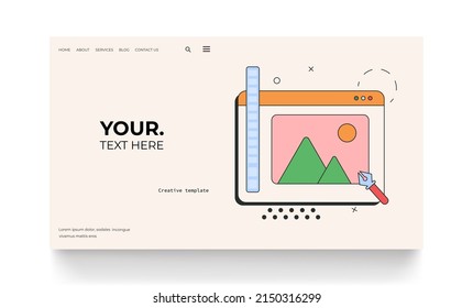 Graphic design landing page. Online school background.