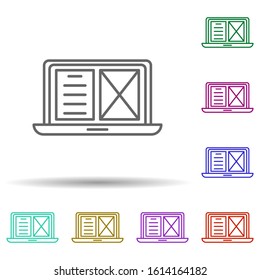 Graphic design, laptop, editing multi color style icon. Simple thin line, outline vector of editorial design icons for ui and ux, website or mobile application