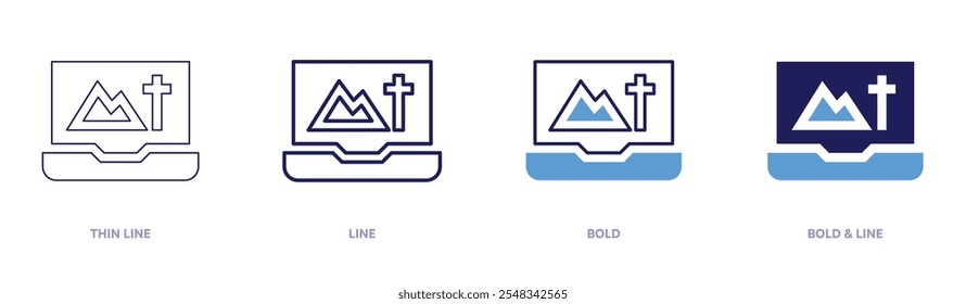 Graphic design laptop icon in 4 different styles. Thin Line, Line, Bold, and Bold Line. Duotone style. Editable stroke.