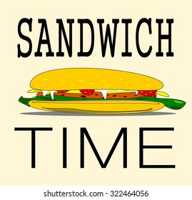 graphic design with large sandwich with condiments and meat and cheese