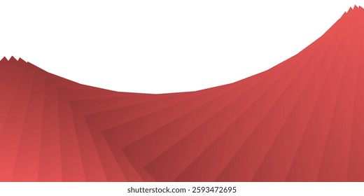 A graphic design of layered triangles in varied shades of red, curving from the bottom left towards the upper right. The visual forms an abstract wave effect.