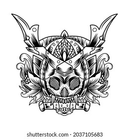 graphic design line art oni skull illustration for t-shirt.eps 10