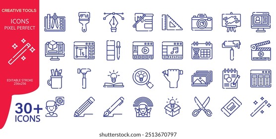 
Graphic Design Line Editable Icons set. Vector illustration in modern thin line style of computer graphics related icons: tools, creativity, development stages, and more. Pictograms and infographics.