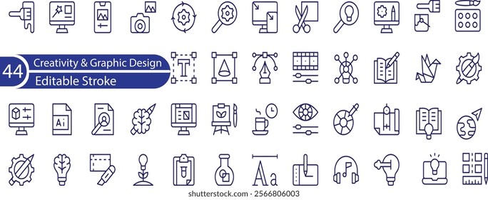 Graphic Design Line Editable Icons set. Vector illustration in modern thin line style of computer graphics related icons , tools, creativity, development stages, and more