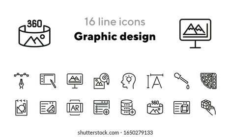 Conjunto de iconos de línea de diseño gráfico. Creatividad, interfaz, dibujo. Concepto de inspiración. Se puede utilizar para temas como programa, arte, diseño web